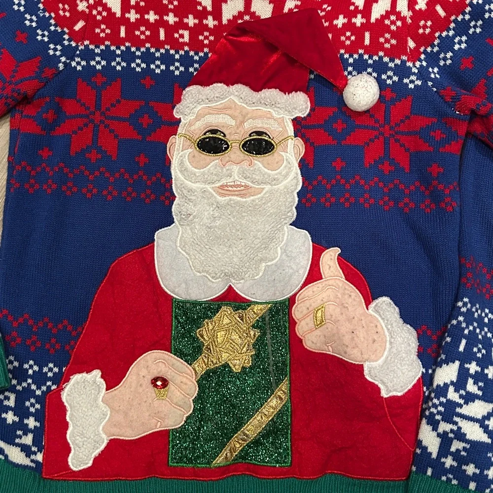Santa Ugly Sweater XL Unisex Red Blue Festive Holiday Christmas Knit